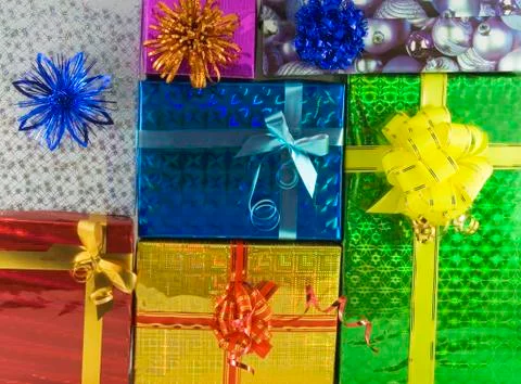 Color gift boxes over background Foto stock