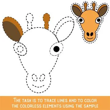 Color Giraffe Face. Restore dashed lines. Color the picture elements. Page to Stockillustratie