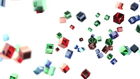 Color glass boxes assembles and brock on white bg rotate endless Stock Footage 316027082