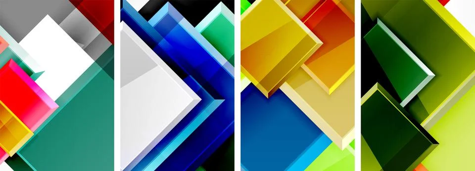 Color glass glossy square composition poster set for wallpaper, business card 스톡 일러스트