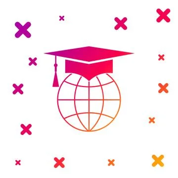 Color Graduation cap on globe icon isolated on white background. World education 库存插图