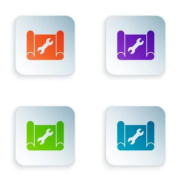Color Graphing paper for engineering and wrench icon isolated on white Stock Illustration