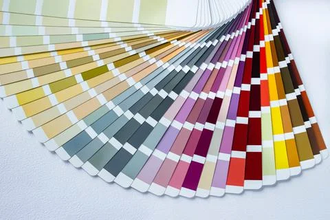 Color guide displaying a range of hues for use in interior design and decorat Stock Photos