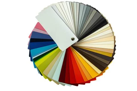 Color guide displaying a range of hues for use in interior design Stock Photos