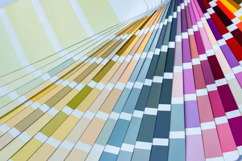 Color guide displaying a range of hues for use in interior design Stock Photos