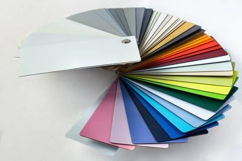 Color guide displaying a range of hues for use in interior design Stock Photos