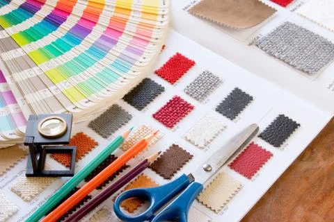 Color guide spectrum swatch samples rainbow with textile muster Foto stock