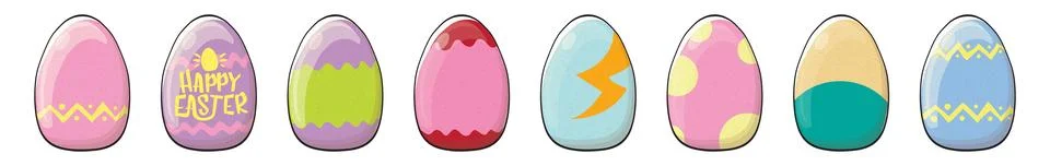 Color hand drawn Easter eggs set with different texture isolated on transparent 库存插图