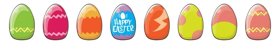 Color hand drawn Easter eggs set with different texture isolated on transparent Illustrazione stock