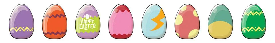 Color hand drawn Easter eggs set with different texture isolated on transparent Illustrazione stock