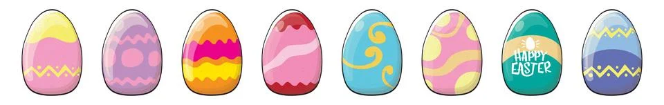 Color hand drawn Easter eggs set with different texture isolated on transparent 스톡 일러스트