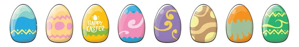 Color hand drawn Easter eggs set with different texture isolated on transparent Illustrazione stock
