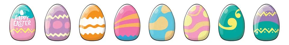 Color hand drawn Easter eggs set with different texture isolated on transparent Stock Illustration