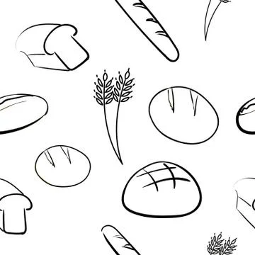 Color hand-drawn seamless pattern with bread Stock Illustration