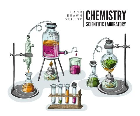 Color hand drawn sketch vector illustration of equipment for chemical scientific Stock Illustration