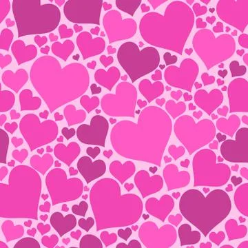 Color hearts on white background. Vector chaotic seamless patter Stock Illustration