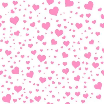 Color hearts on white background. Vector chaotic seamless patter Stock Illustration