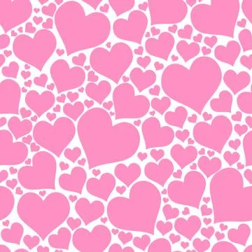 Color hearts on white background. Vector chaotic seamless patter Stock Illustration