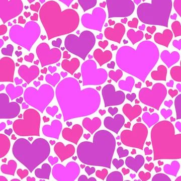 Color hearts on white background. Vector chaotic seamless patter Stock Illustration