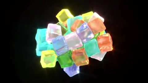 Color ice cube on black back intro able to loop seamless Stock Footage 252142309