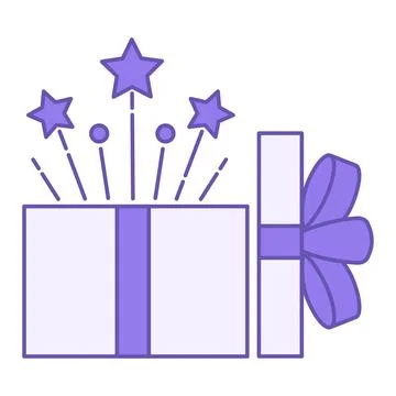 Color Icon Surprise. Vector Icon. Open Gift Box With Stars and Fireworks Fl.. Stock Illustration