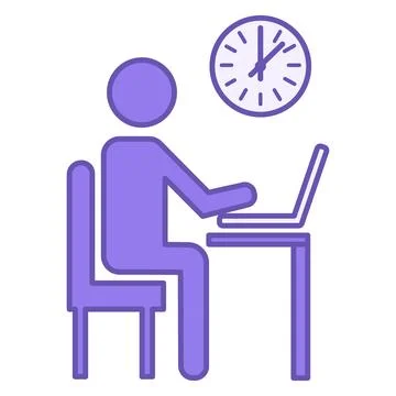 Color Icon Work in the Office. Vector Icon of Man Working on Laptop and Clo.. Stock-Illustration
