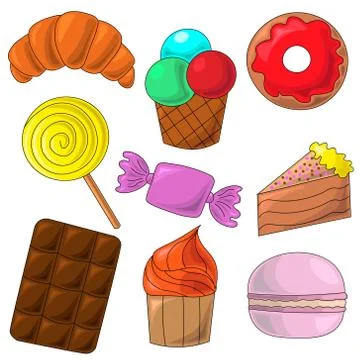 Color icons on the theme of Sweets Stock Illustration
