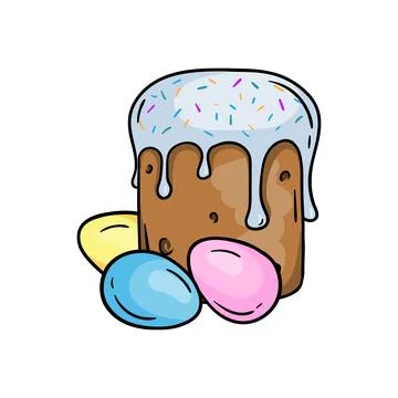 Color Illustration of Easter cake and painted eggs Stock Illustration