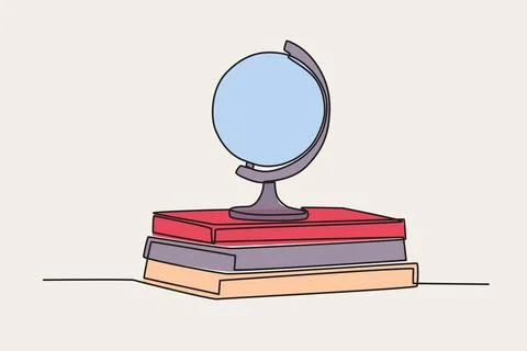 Color illustration of a globe on a stack of books Stock Illustration