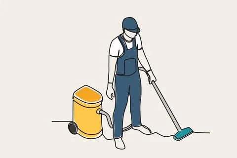 Color illustration of a man using a dust cleaner Stock Illustration