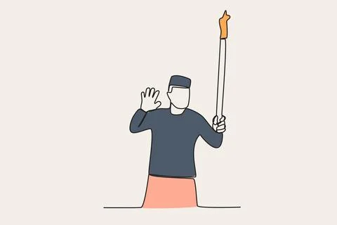 Color illustration of a man waving while carrying a torch Stock Illustration
