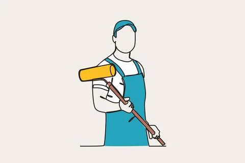 Color illustration of a painter holding a roller Ilustración de archivo