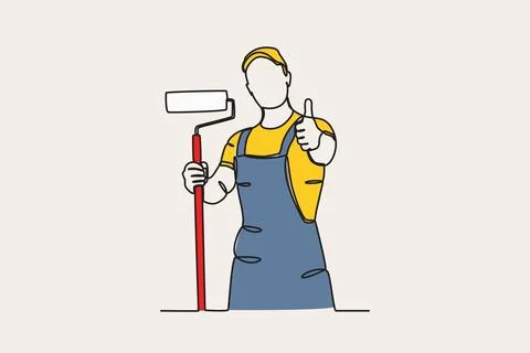 Color illustration of a painter holding a roller while giving a thumbs-up Ilustración de archivo