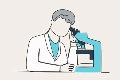 Color illustration of a researcher using a microscope Stock Illustration