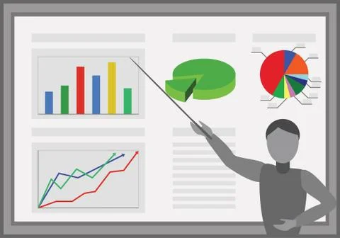 Color image. Analytics - speaker and graphics vector Stock Illustration