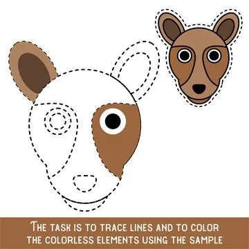 Color Kangaroo Face. Restore dashed lines. Color the picture elements. Page t Illustrazione stock
