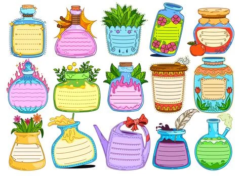 Color kids memo note frames shaped like glass jars イラスト素材