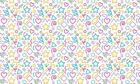 Color kids seamless pattern. Abstract fun line drawing. Childish party graphic Stock Illustration