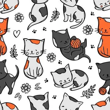 COLOR KITTY PATTERN Seamless Background Vector Illustration 스톡 일러스트