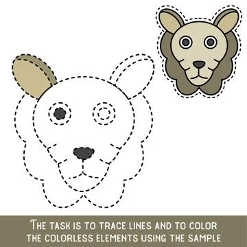 Color Lamb Face. Restore dashed lines. Color the picture elements. Page to be Illustrazione stock