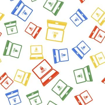 Color Laptop with password notification and lock icon isolated seamless pattern 库存插图