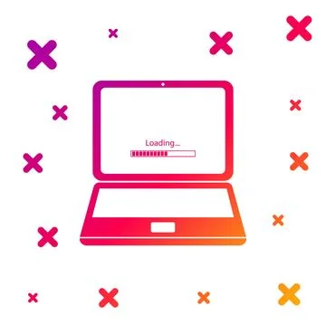 Color Laptop update process with loading bar icon isolated on white background Stock Illustration