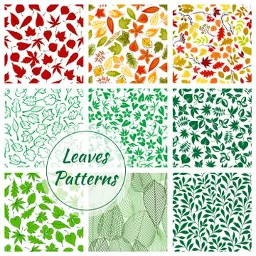 Color leaves seamless patterns set Stock Illustration