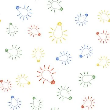 Color Light bulb with rays shine icon isolated seamless pattern on white Illustrazione stock