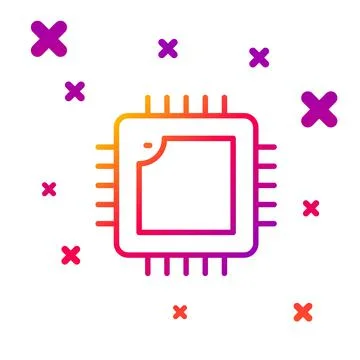 Color line Computer processor with microcircuits CPU icon isolated on white b Stock Illustration