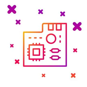 Color line Electronic computer components motherboard digital chip integrated Stock-Illustration