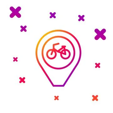 Color line Map pointer with bicycle icon isolated on white background. Gradient Stockillustratie