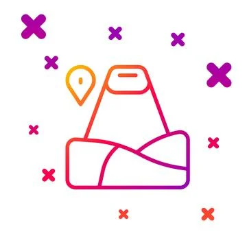 Color line Map pointer with mountain icon isolated on white background. Mount Stock Illustration