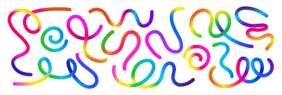 Color line shapes with gradient. Dynamic squiggles, spiral ribbons and swir.. Stock Illustration