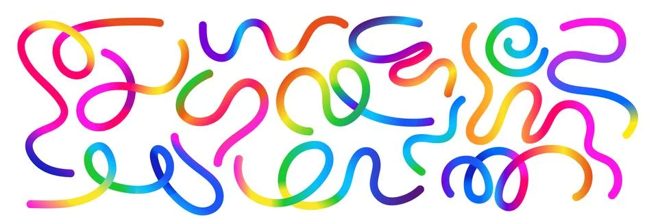 Color line shapes with gradient. Dynamic squiggles, spiral ribbons and swir.. Stock Illustration